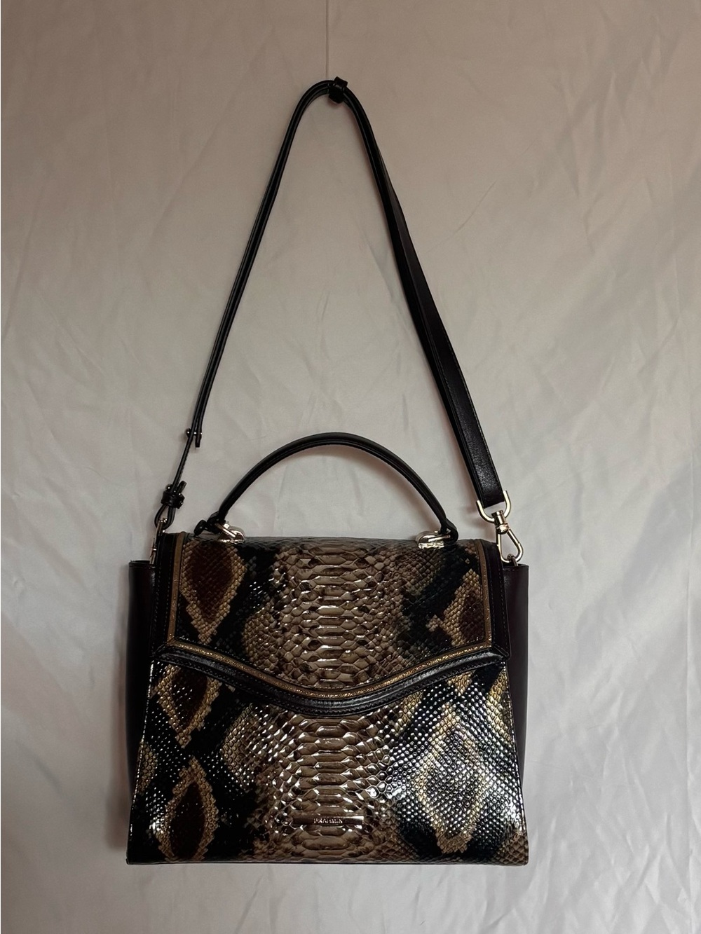 Brahmin Structured Snake-Print Shoulder Bag in Brown and Black